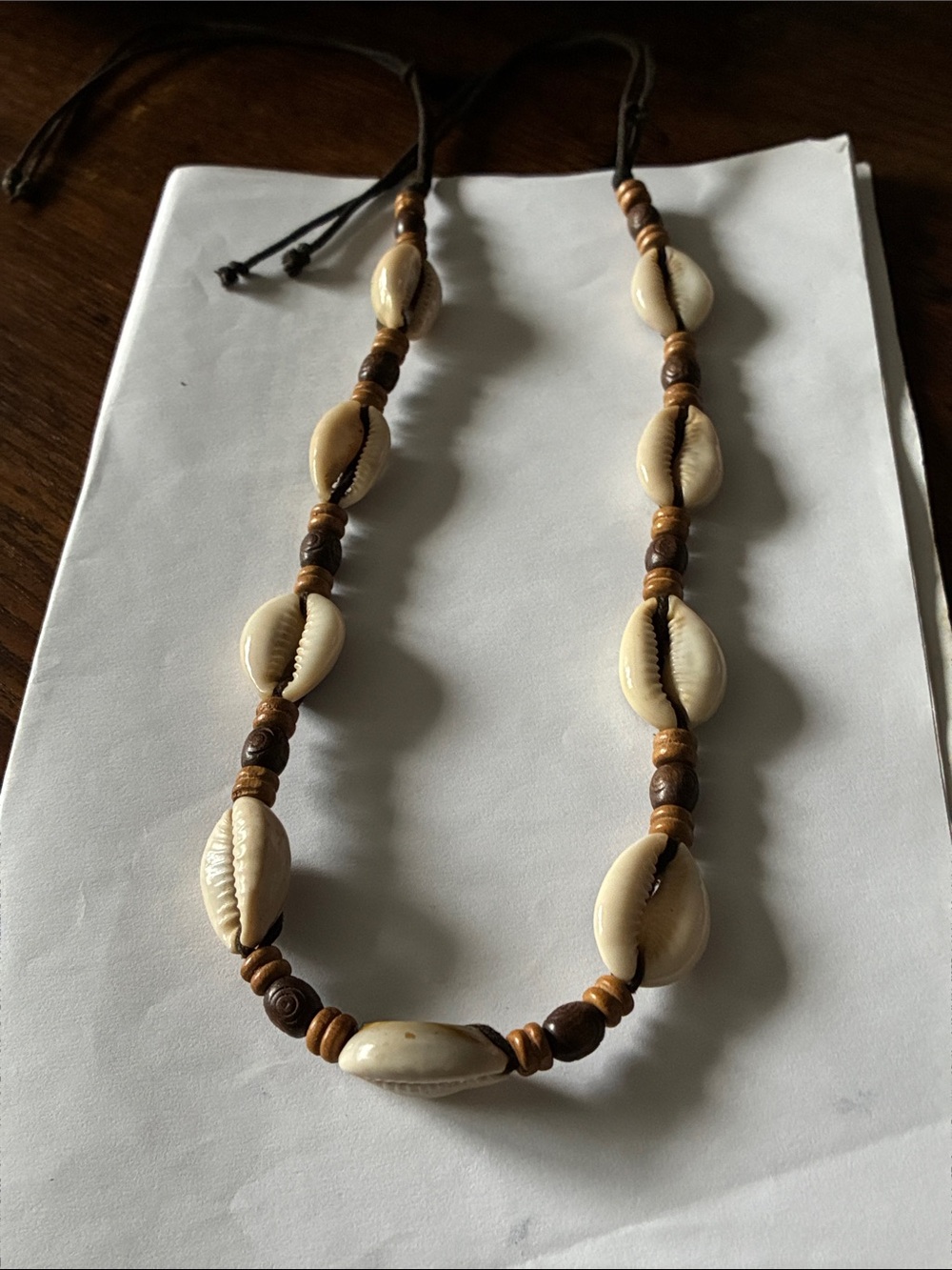 Cowrie Shell Necklace with Brown Beads - Beach-Style Women's Necklace
